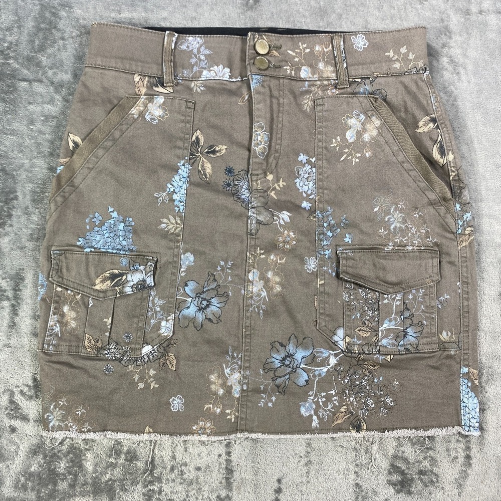 Democracy "Ab" Solution Cargo Mini Skirt Women Sz 4 Floral Print Raw Hem Granola